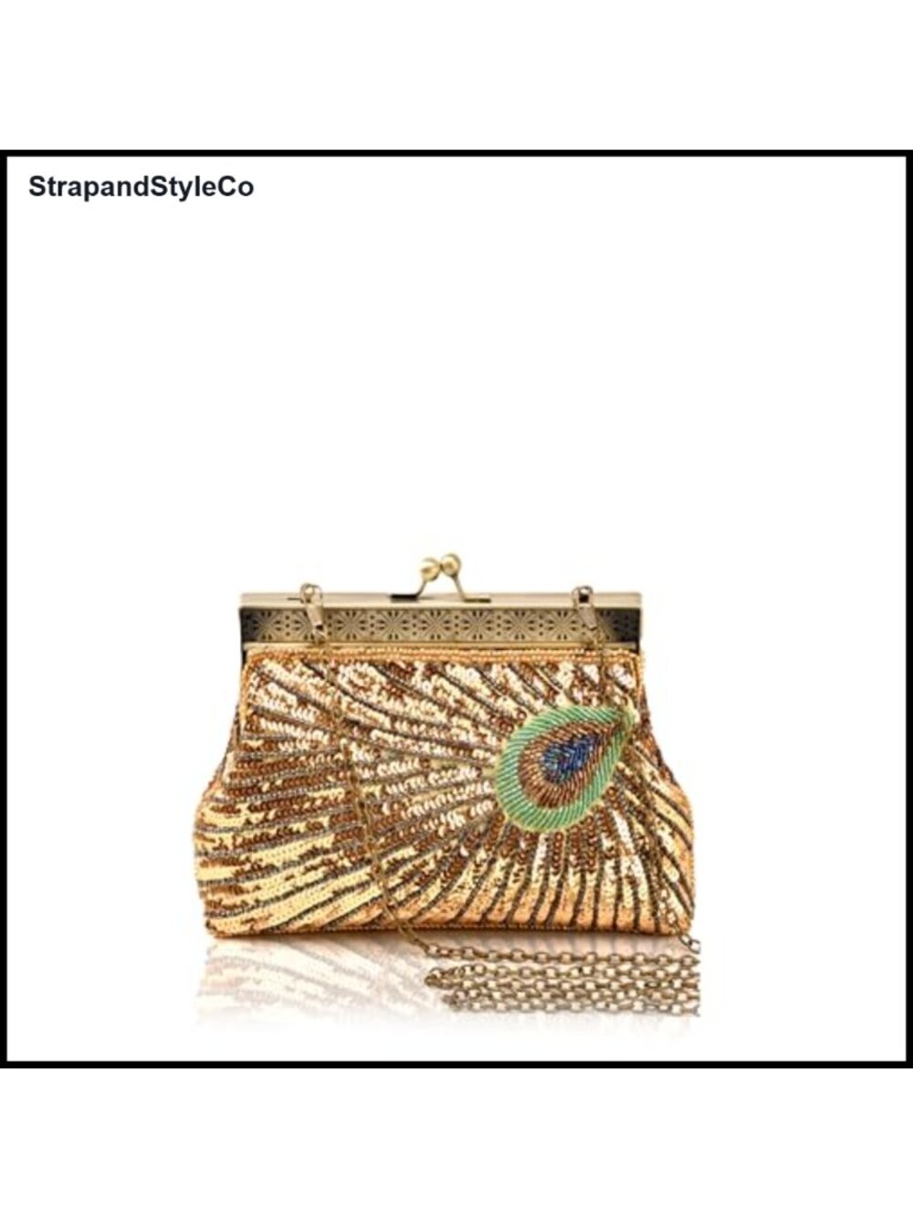Vintage Peacock Sequin Clutch Evening Bag Beaded Formal Purse with Chain